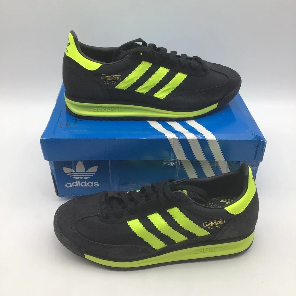 Adidas SL 72 RS Mens Black Solar Yellow Retro Sneakers IG4647 Size 7.5 NEW